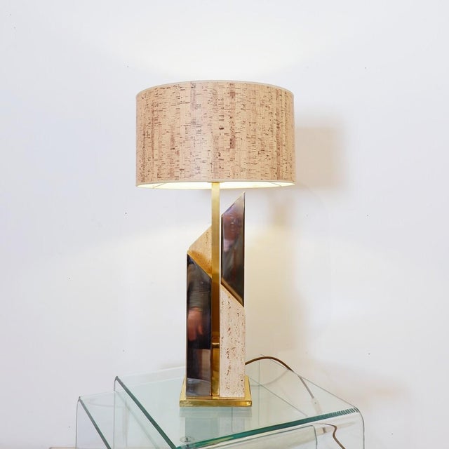 Gaetano Sciolari Tall Skyscaper Table Lamp in Travertine, Chrome and Brass by Sciolari, 1970s For Sale - Image 4 of 15