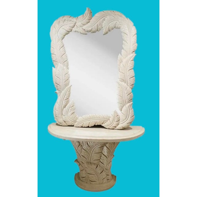 The most beautiful Substantial carved console & matching wall mirror in the manner of Serge Roche. If you are looking for...