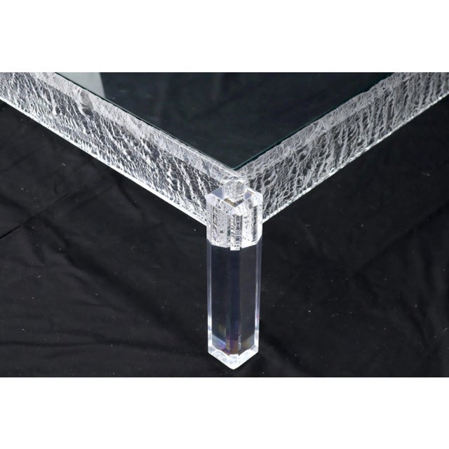 Large Square Carved Lucite Glass Top Coffee Table For Sale - Image 11 of 13
