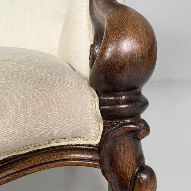 Italian Luigi Filippo Style Armchairs in Wood and White Fabric, 1930s, Set of 2 For Sale - Image 12 of 18