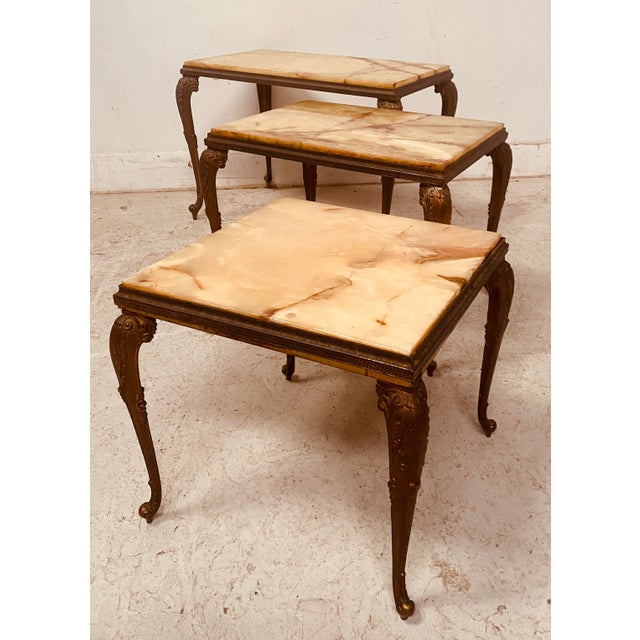 Nesting Tables in Onyx and Brass, Set of 3 For Sale - Image 5 of 8