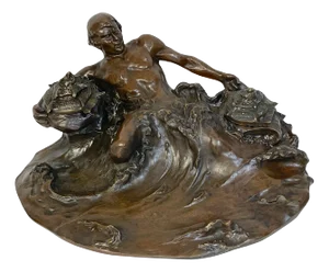 Art Nouveau Bronze Poseidon Inkwell, Attributed to Hans Müller