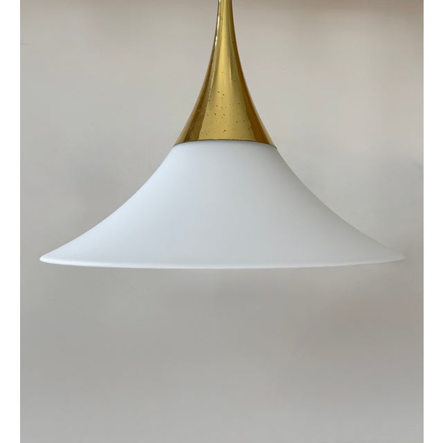 Brass and Opaline Glass Pendant Lights from Limburg, Germany, 1970s, Set of 2 For Sale - Image 9 of 11