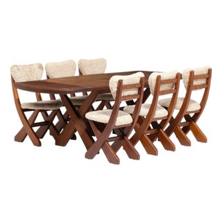 Danish Modern, Brutalist Dining Room Set, Pine, Shearling, Denmark, 1960s For Sale