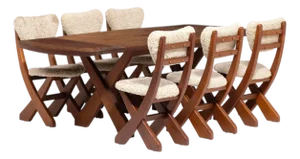 Danish Modern, Brutalist Dining Room Set, Pine, Shearling, Denmark, 1960s