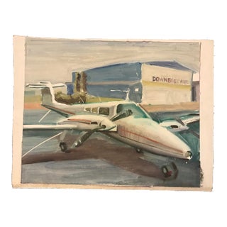 4-Seater Private Plane at the Rockland Maine Airport Oil Painting For Sale