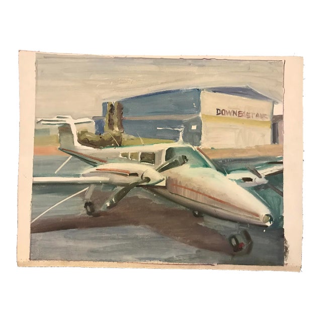 4-Seater Private Plane at the Rockland Maine Airport Oil Painting For Sale