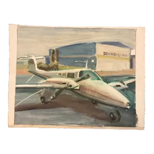 4-Seater Private Plane at the Rockland Maine Airport Oil Painting