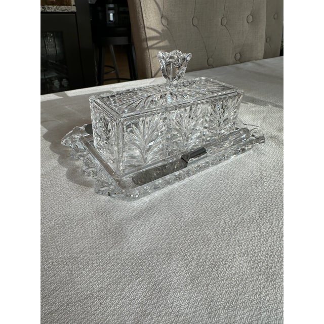 Art Deco Late 20th Century Crystal Covered Butter Dish With Knives For Sale - Image 3 of 10