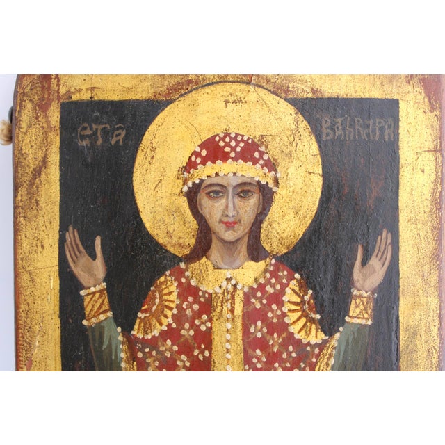 Mid 20th Century Beautiful Christian Icon of Saint Barbara, Hand Painted Wood, 13.25"x6.5" For Sale In Dallas - Image 6 of 8