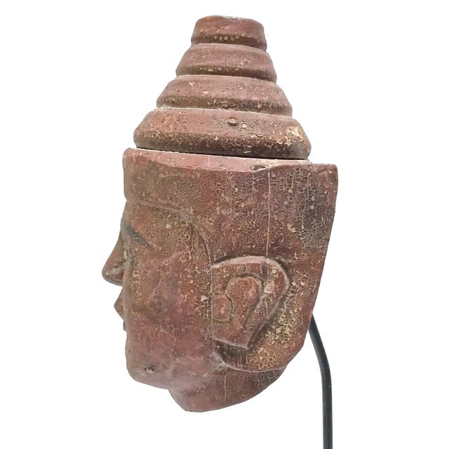 Wood Antique Burmese Puppet Head Sculpture on Stand For Sale - Image 7 of 9