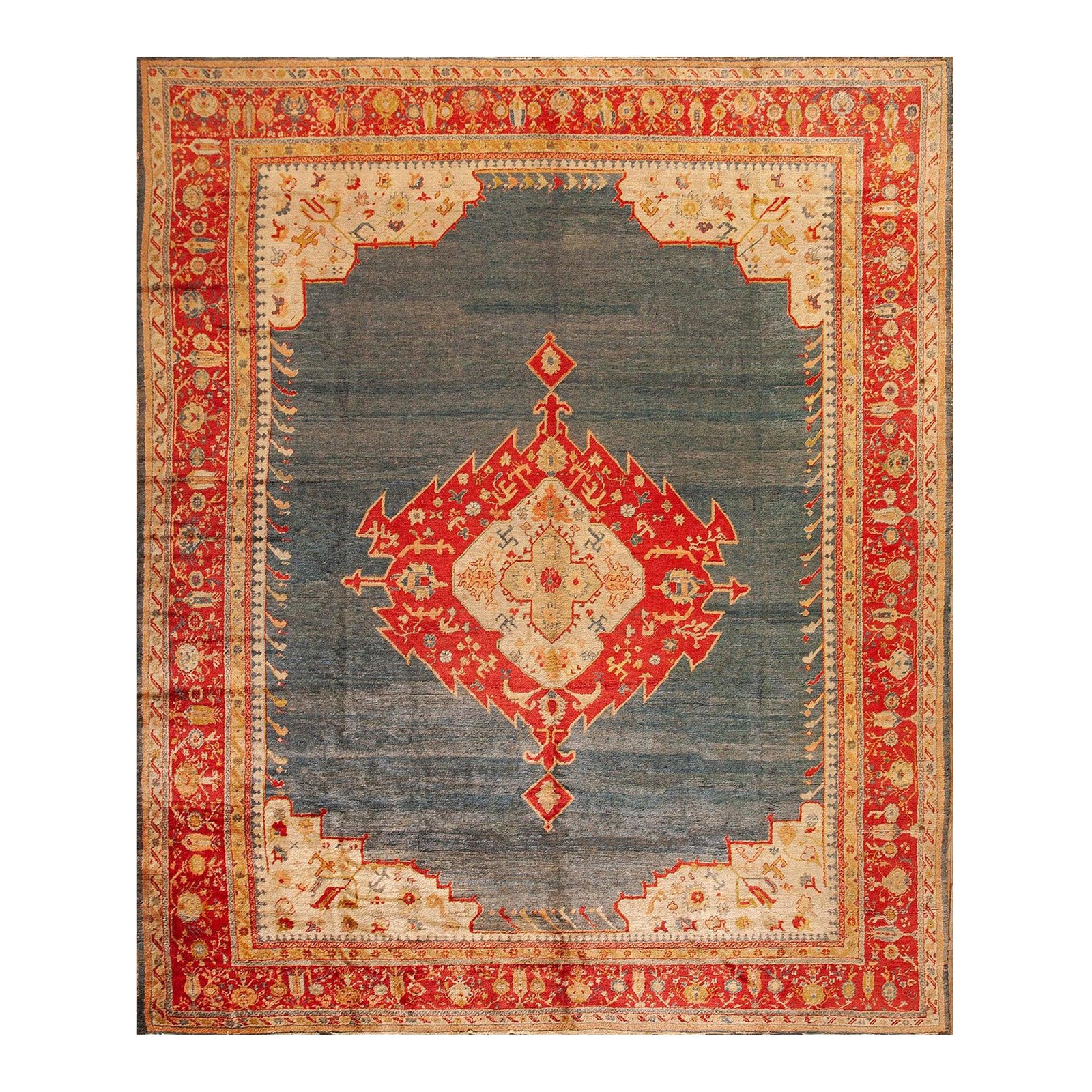 Refined Oushak Antique Turkish Angora Rug With Lovely Cross in the ...