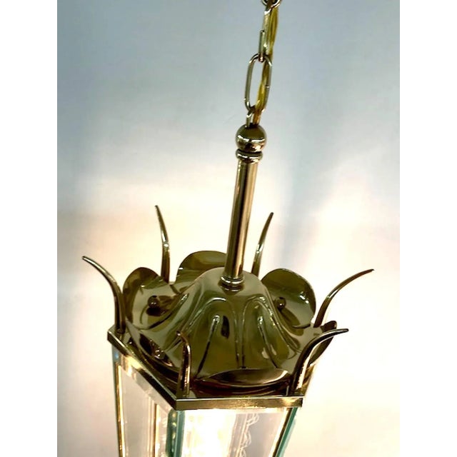 1940s Italian 1940s Brass and Glass Lantern For Sale - Image 5 of 11