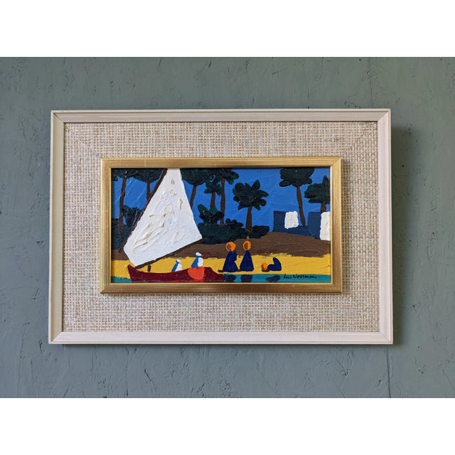 Paint Mid-Century Modern Swedish "Seaside" Vintage Coastal Landscape Oil Painting, Framed For Sale - Image 7 of 8
