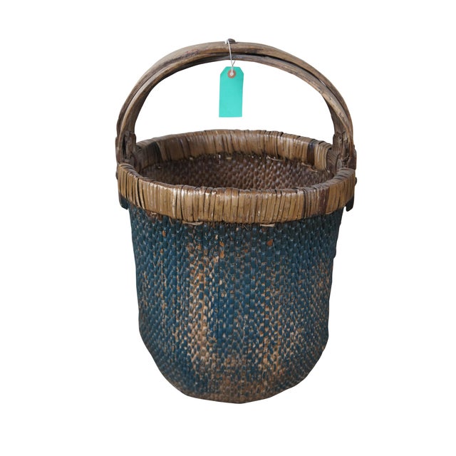 Chinese 3 Antique Chinese Bentwood Woven Willow Rice Harvest Gathering Basket 26" For Sale - Image 3 of 12