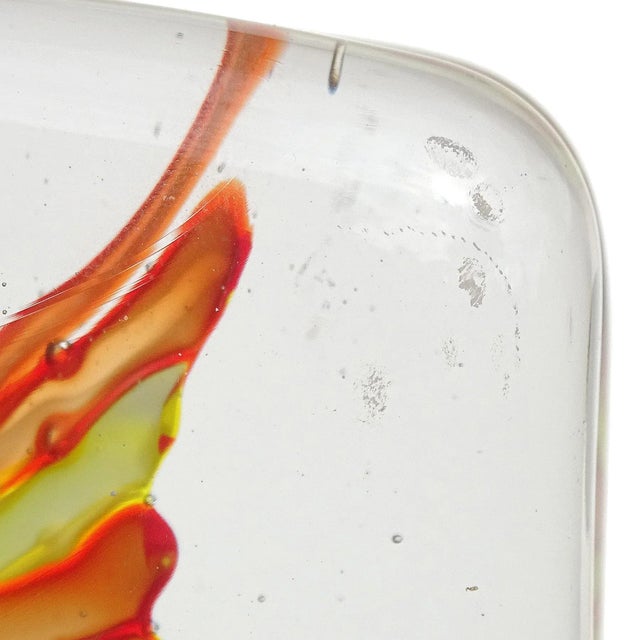 Glass Vintage Murano Yellow Orange Silver Flecks Fish Italian Art Glass Mid Century Aquarium Block Sculpture For Sale - Image 7 of 8