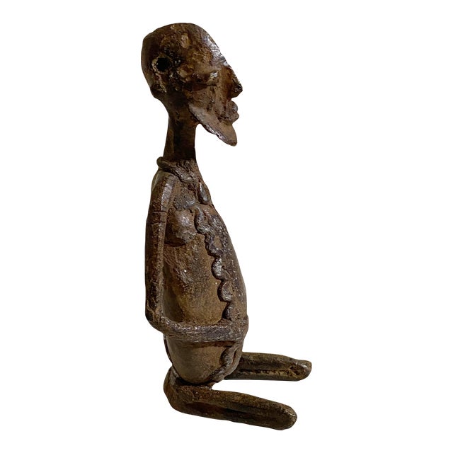 African Dogon Bronze Figure of a Seating Male Mali 4.75" H For Sale