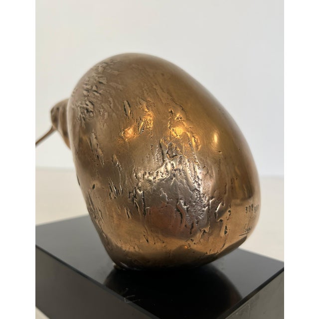 Metal 1950s Bronze sculpture representing a stylized bird on a black marble base, signed For Sale - Image 7 of 12