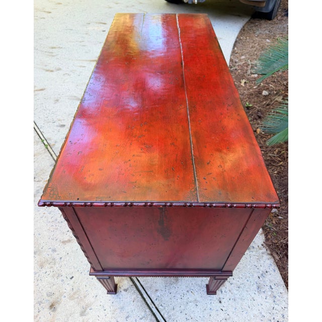 Maitland - Smith Vintage Red Lacquered Medallion 2 Drawer Commode, Chest of Drawers For Sale - Image 4 of 12