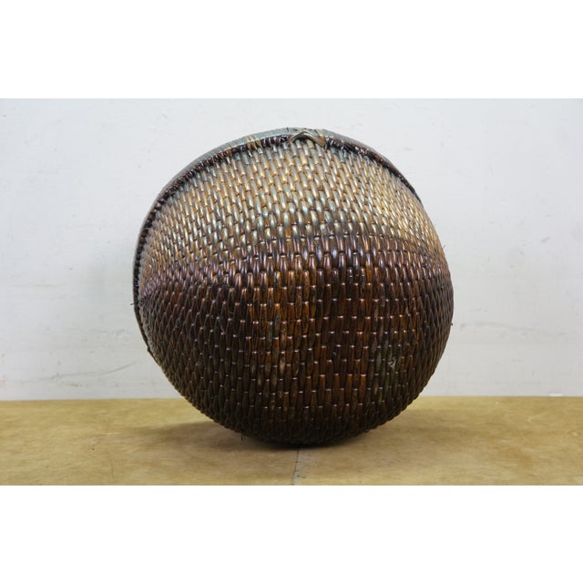 Brown Antique Chinese Bentwood Woven Willow Rice Harvest Gathering Basket 16" For Sale - Image 8 of 15