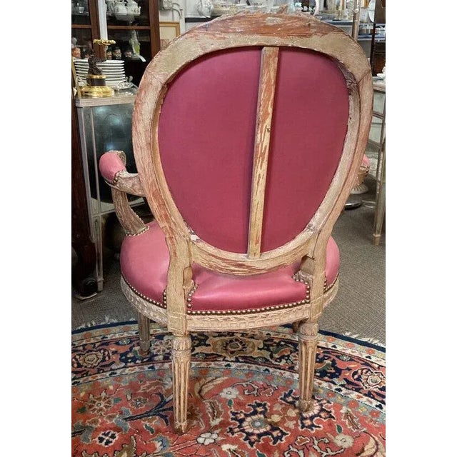 Late 19th Century Pair of Louis XVI Style Painted Fauteuils Ca. 1870 For Sale - Image 5 of 8