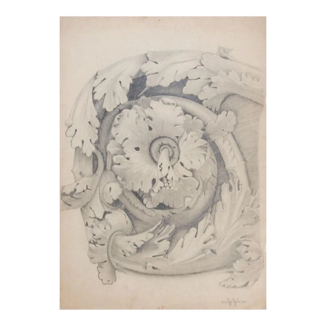 Antique Architectural Carving Drawing Study For Sale