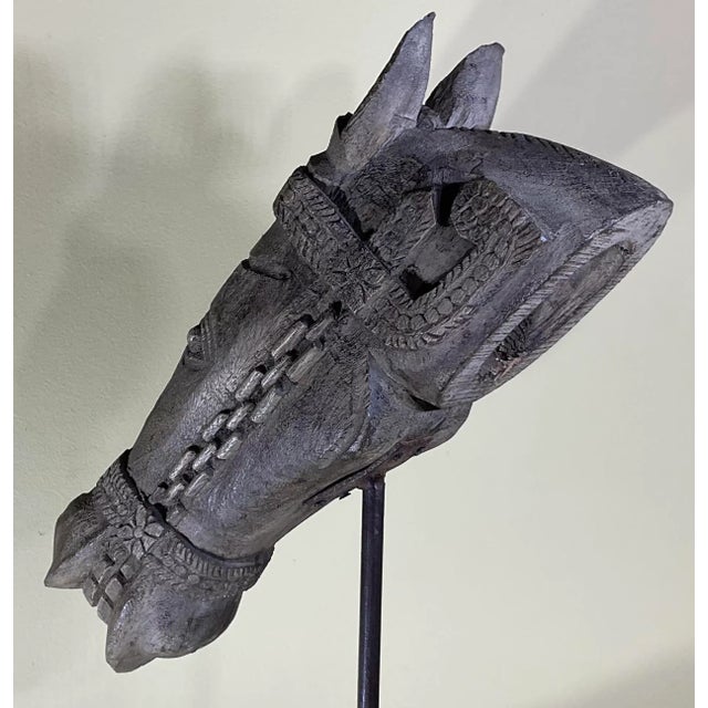 Brown Magnificent Antique Indian Wood Horse Head Sculpture For Sale - Image 8 of 11