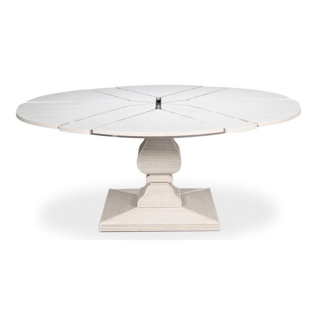 Round White Reeded Pedestal Dining Table With Expanding Top For Sale - Image 4 of 11
