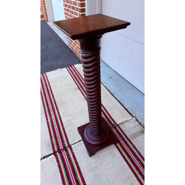 Wood Antique Rope Twist Turned Cherry Pedestal Stand, Circa 1890-1910 For Sale - Image 7 of 14