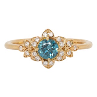 Natural Blue Diamond and White Diamond Ring in Solid 14k Yellow Gold, Size 6.75 For Sale