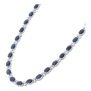 Blue Sapphire Royal Necklace in 18k White Gold With Diamonds- 34.5 Ct & 16 Inch For Sale