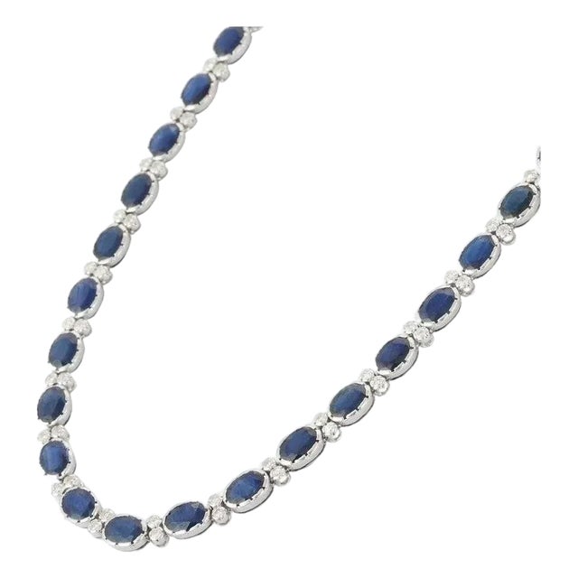 Blue Sapphire Royal Necklace in 18k White Gold With Diamonds- 34.5 Ct & 16 Inch For Sale