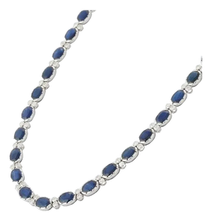Blue Sapphire Royal Necklace in 18k White Gold With Diamonds- 34.5 Ct & 16 Inch
