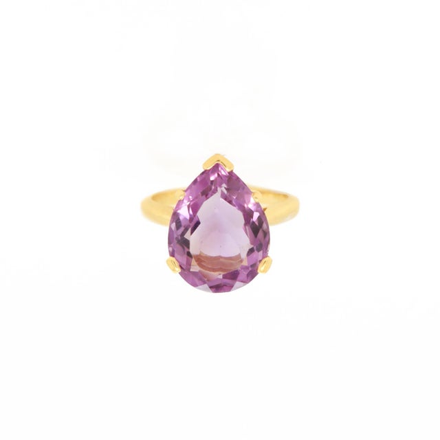 14k Gold & High Set Pear Cut Amethyst Cocktail Ring For Sale - Image 4 of 10