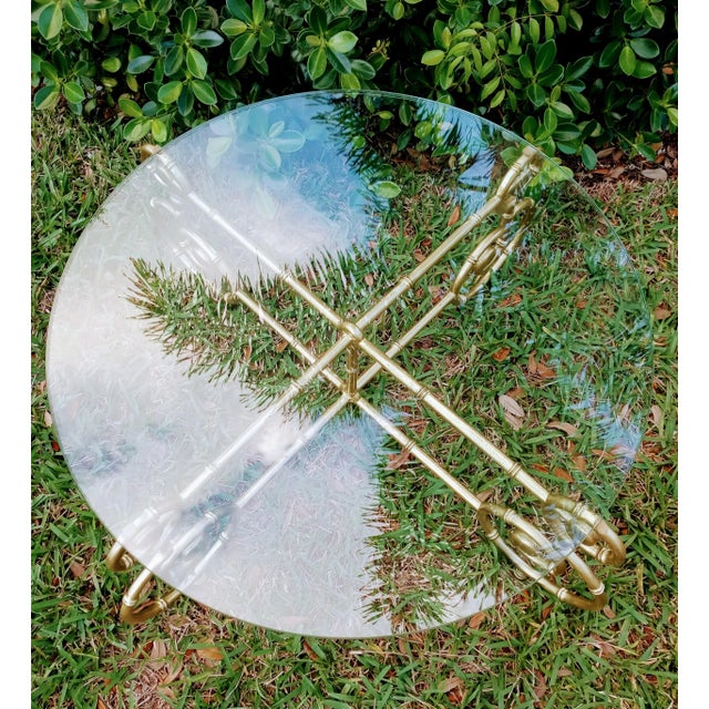 Vintage Faux Bamboo Scroll Palm Beach Regency Iron Coffee Table Base For Sale In West Palm - Image 6 of 11
