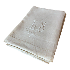 Antique French Linen Sheet Ls Monogram Thick Oat Linen Trousseau Sheet Rustic Flax Bed Linen Circa 1920