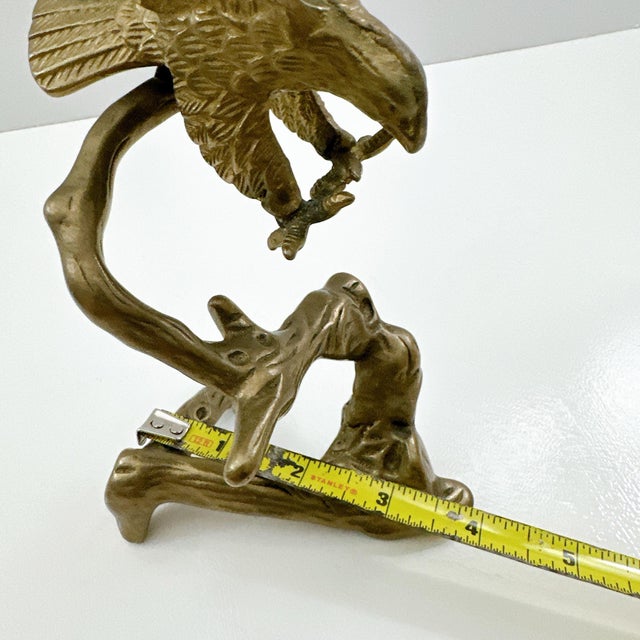 Vintage Brass Eagle Sculpture on Driftwood Base | Mid Century Bald Eagle Figurine | Hollywood Regency Bird Statue | Wildlife Desk Decor For Sale In Los Angeles - Image 6 of 9