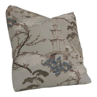 Chinoiserie Asian Style Spa Green Linen Pillow, Down Filled For Sale