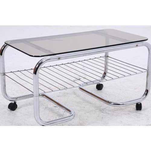 Silver Mid-Century Serving Trolley with Chrome Frame and Glass Top, 1970s For Sale - Image 8 of 13