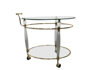 Italian Brass & Glass Bar Serving Cart Trolley, 1970s