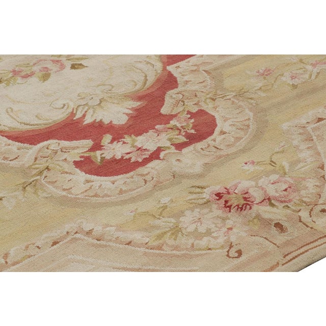 Rug & Kilim’s Aubusson Style Rug in Cream and Green With Red Floral Medallion For Sale In New York - Image 6 of 7