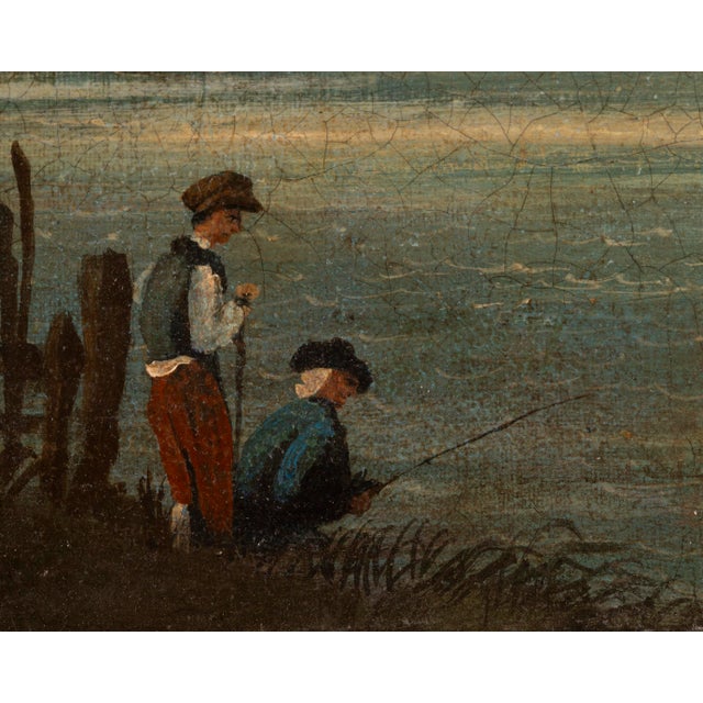 Unknown, Bridge and Fishermen, 1800s, Oil on Board, in Good conditions. Designed before 1890
