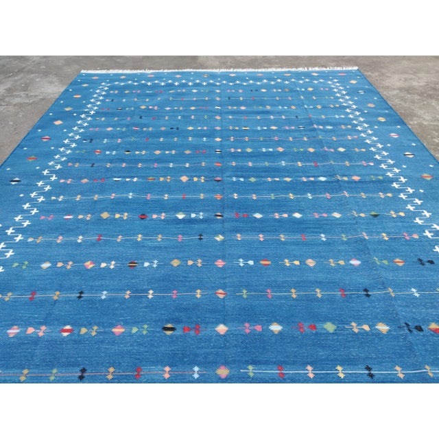 Blue Handmade Reversible Cotton Vegetable Dyed Denim Blue Shooting Star Rug-12'x15' For Sale - Image 8 of 11