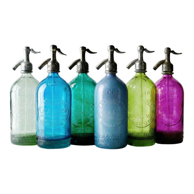 Set of 6 Vintage Argentine Seltzer Bottles | the Agua Collection "Ocean Ed." | 1930s Antique Bottles For Sale