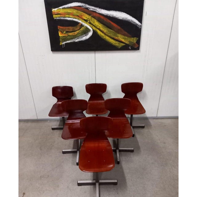 1960s Mid-Century Modern Pagholz Chairs with Molded Plywood Seats and Steel Bases, 1960s, Set of 6 For Sale - Image 5 of 11