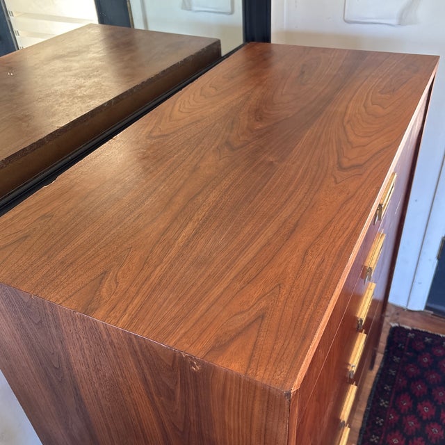 Brown Vintage Walnut Veneer MCM 6 Drawer Chest For Sale - Image 8 of 12