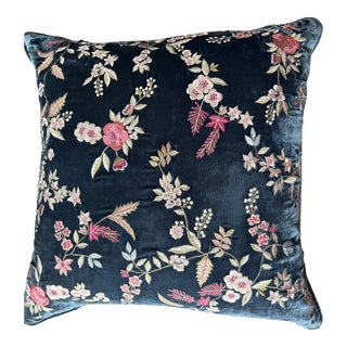 Contemporary Anke Drechsel Hand-Embroidered Deep Blue Navy Silk Velvet Pillow For Sale