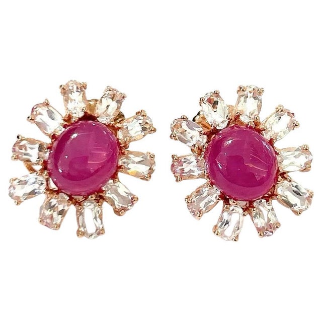 Bochic "Orient" Ruby & White Topaz Stud Clip Earrings Set 18K Gold & Silver, A Pair For Sale - Image 15 of 18