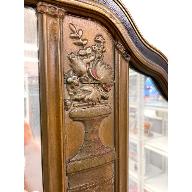 Antique Carved Wood Overmantel Mirror With Floral Urn Motifs and Scrolled Crest. For Sale - Image 9 of 11