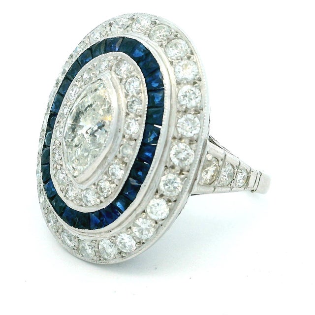 Art Deco Platinum Diamond and Calibré Sapphire Navette Ring, Circa 1920, Size 6 For Sale - Image 12 of 12